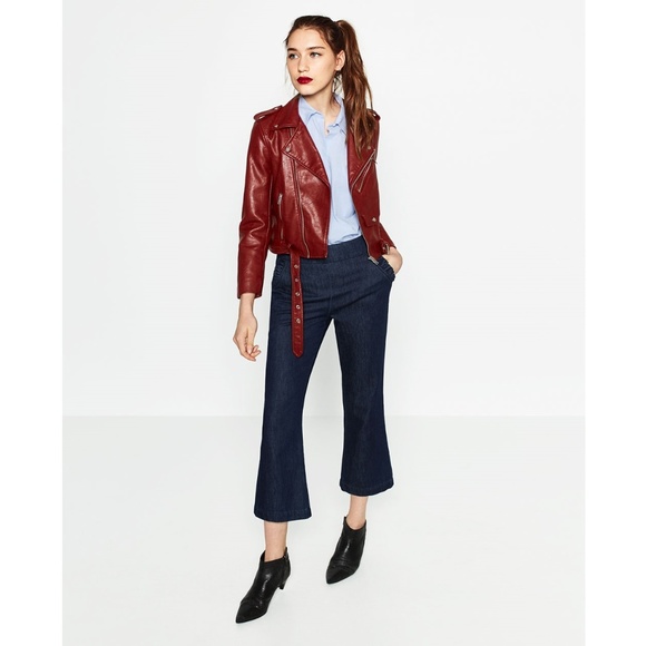 ZARA BASIC Faux Leather Crop Moto Zip Jacket - Picture 4 of 9
